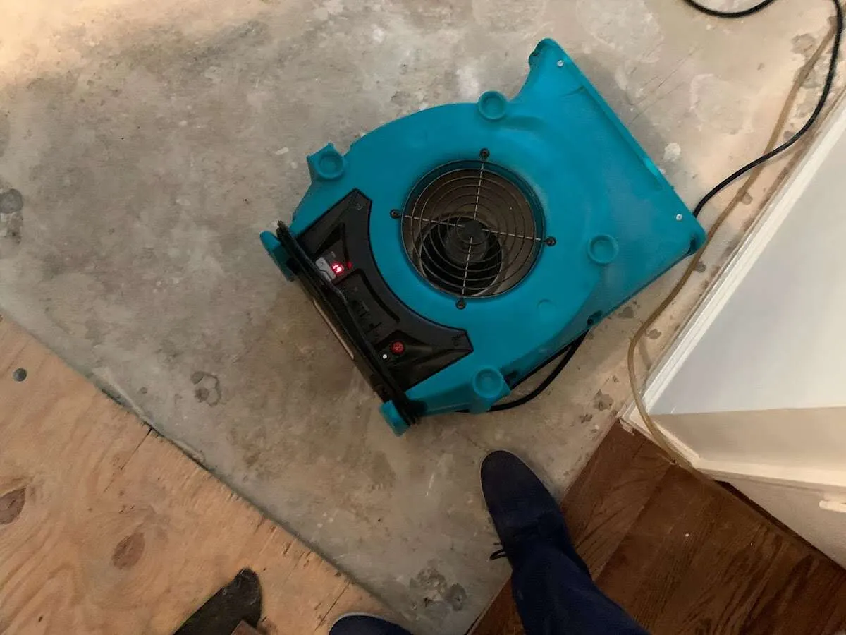 Air mover drying subfloor during Leak Detection & Repair in Lenox